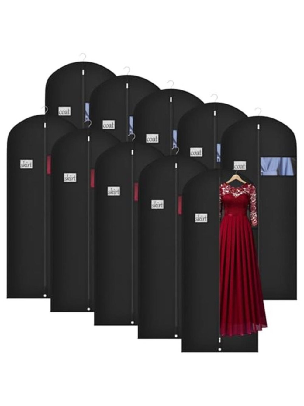 Garment Bags 10 Pack Hanging Clothes Storage Suit Dress Coat Covers Zipper Black